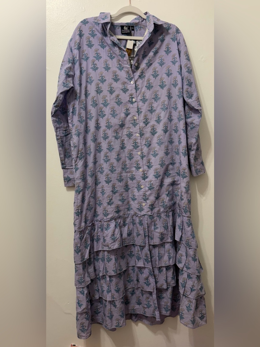 NWT MADISON MATHEWS Lavender Floral Tiered Button-Front Dress